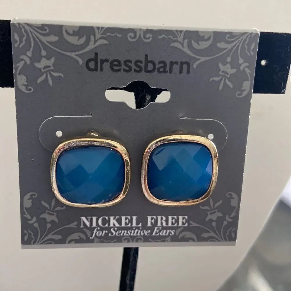 Dress Barn Square Gold and Blue stone NWT nickel Free